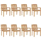 vidaXL Chaises de jardin empilables avec coussins 8 pcs. Bois massif teck