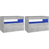 vidaXL Tables de chevet avec lumières LED 2 pcs gris béton 60x35x40 cm