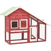 vidaXL Clapier à lapins rouge et blanc 140x63x120 cm Sapin massif