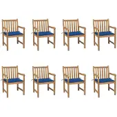 vidaXL Chaises de jardin 8 pcs. avec coussins bleu roi teck massif