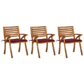 vidaXL Chaises de jardin avec coussins 3 pcs. Bois massif acacia