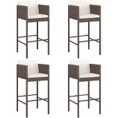 vidaXL Tabouret de bar 4 pcs. avec coussins Marron Poly rotin