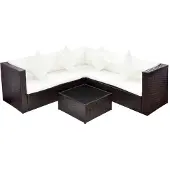 vidaXL Salon de jardin 4 pcs avec coussins Résine tressée Marron