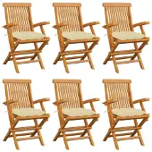vidaXL Chaises de jardin avec coussins blanc crème 6 pcs. Bois massif teck