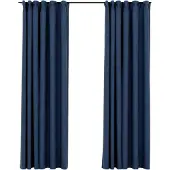 vidaXL Rideaux occultants aspect lin avec crochets 2pcs Bleu 140x245cm