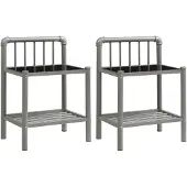 vidaXL Tables de chevet 2 pcs Gris et noir Métal et verre