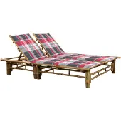 vidaXL Chaise longue double "Jördenstorf" avec revêtement en bambou gris et rouge. Dimensions (L/L/H) 200x130x87 cm