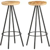 vidaXL Tabouret de bar 2 pièces en bois de manguier brut