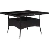 vidaXL Table de jardin noire poly rotin et verre