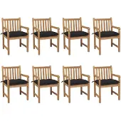 vidaXL Chaises de jardin 8 pcs. avec coussins noirs en teck massif
