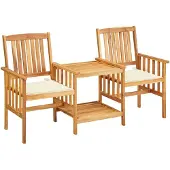 vidaXL Chaises de jardin avec table de thé et coussins en acacia massif
