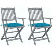 vidaXL Chaises de jardin pliantes 2 pcs. avec coussin en bois massif d'acacia