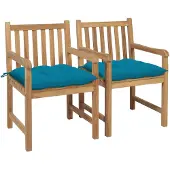 vidaXL Chaises de jardin 2 pcs. avec coussins bleu clair en teck massif