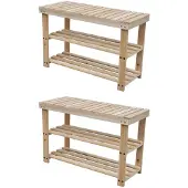vidaXL Étagère à chaussures 2 en 1 avec dessus banc 2 pcs Bois massif