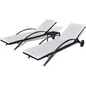 vidaXL Bains de soleil avec table Poly rotin noir