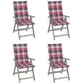 vidaXL Chaise à haut dossier Réglable 4 pièces avec coussins Bois massif Acacia