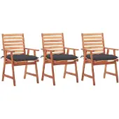 vidaXL Chaises de jardin 3 pièces avec coussins en bois massif d'acacia