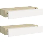 vidaXL Étagères murales à tiroirs 2 pièces Chêne et blanc 60 x 23,5 x 10 cm MDF