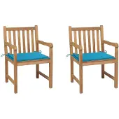 vidaXL Chaises de jardin 2 pcs. avec coussins bleus teck massif