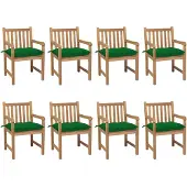 vidaXL Chaises de jardin 8 pcs. avec coussins verts teck massif