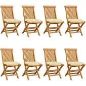 vidaXL Chaises de jardin avec coussins blanc crème 8 pcs. Bois massif teck