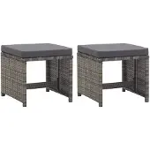 Möbelando vidaXL Tabouret de jardin 2 pcs. avec coussin d'assise Poly rotin Anthracite
