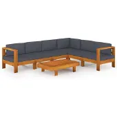 vidaXL Ensemble de salon de jardin 7 pièces avec coussins gris foncé en bois d'acacia