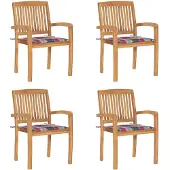 vidaXL Chaises de jardin empilables avec coussins 4 pcs. Bois massif teck