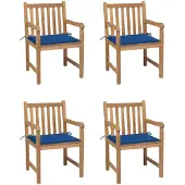vidaXL Chaises de jardin 4 pcs. avec coussins bleu roi teck massif