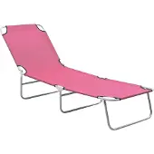 vidaXL Chaise longue pliante acier et tissu rose