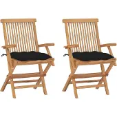 vidaXL Chaises de jardin avec coussins noirs 2 pcs. Bois massif teck