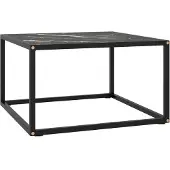 vidaXL Table basse noire avec verre noir imitation marbre 60x60x35