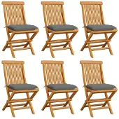 vidaXL Chaises de jardin avec coussins gris 6 pcs. Bois massif teck