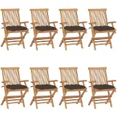 vidaXL Chaises de jardin avec coussins Taupe 8 pcs. Bois massif teck