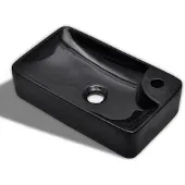 vidaXL lavabo en céramique avec trou pour robinet noir