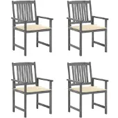 vidaXL Chaises de jardin avec coussins 4 pcs. Gris Bois massif Acacia