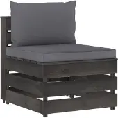 vidaXL Canapé central modulaire avec coussins Gris Bois imprégné