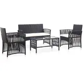 vidaXL Ensemble de salon de jardin 4 pièces avec revêtement Poly rotin noir
