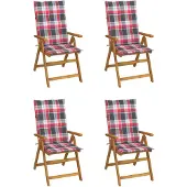 vidaXL Chaise à haut dossier Réglable 4 pièces avec coussins Bois massif Acacia