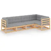 vidaXL Salon de jardin 5 pcs avec coussins Bois de pin massif