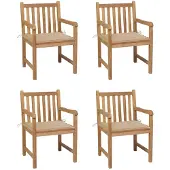 vidaXL Chaises de jardin 4 pcs. avec coussins beiges teck massif