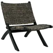 vidaXL Chaise Relax Noir Naturel Rotin Kubu et Bois Massif Acajou