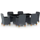 vidaXL Ensemble à manger d'extérieur et coussins 7 pcs résine tressée