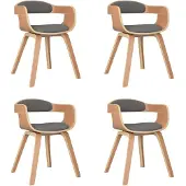 vidaXL Chaises de salle à manger 4 pcs. Gris clair Bois courbé et tissu