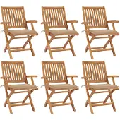 vidaXL Chaises de jardin pliantes avec coussins 6 pcs. Bois massif teck