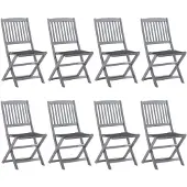 vidaXL Klappbare Gartenstühle 8 Stk. mit Kissen Massivholz Akazie