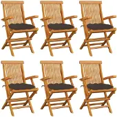 vidaXL Chaises de jardin avec coussins taupe 6 pcs. Bois massif teck