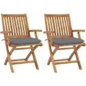 vidaXL Chaises de jardin 2 pcs. avec coussins gris en teck massif