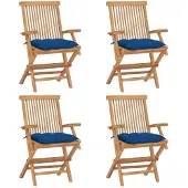 vidaXL Chaises de jardin avec coussins bleus 4 pcs. Bois massif teck