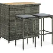 vidaXL ensemble de bar 3 pièces Ensemble de bar Poly Rattan Gris